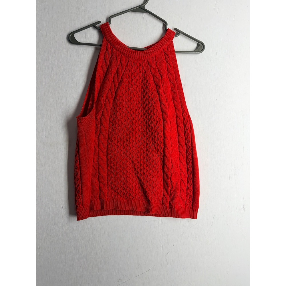A New Day Red Cable Knit Sweater Tank Top High Neck Sleeveless Medium